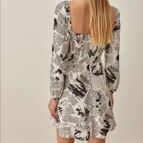 NWT Reformation Mochi Dress in Climate Newsprint - Picture 4 of 14